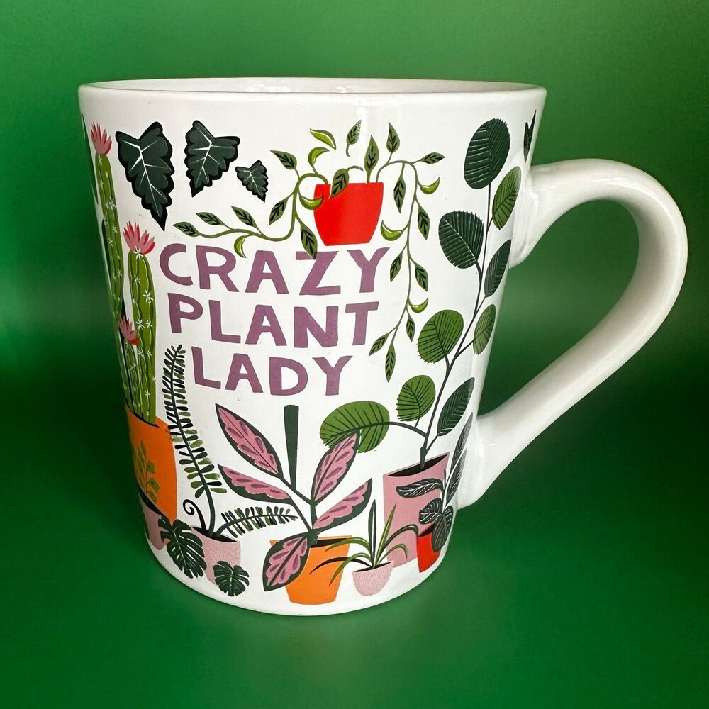 World Market Crazy Plant Lady Botanical Houseplant Graphic Coffee Cup 17-18 oz.